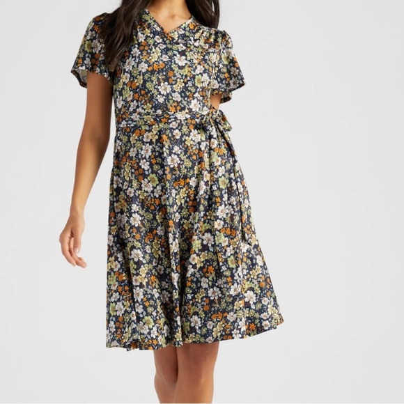 Mikarose Dresses & Skirts - NWT MIKAROSE Janae Multi-Floral Flutter Sleeve Wrap Knee Length Dress